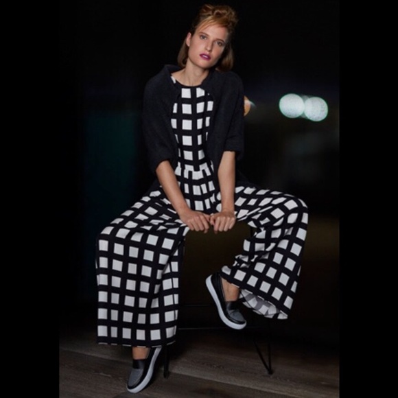 Elk Wide Leg Jumpsuit Black/White Tile Print, Sz L - Picture 4 of 10